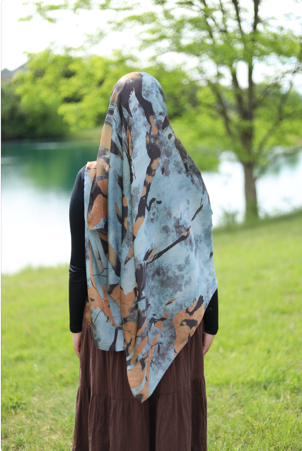 Paint Satin Hijab - Smokey Forest