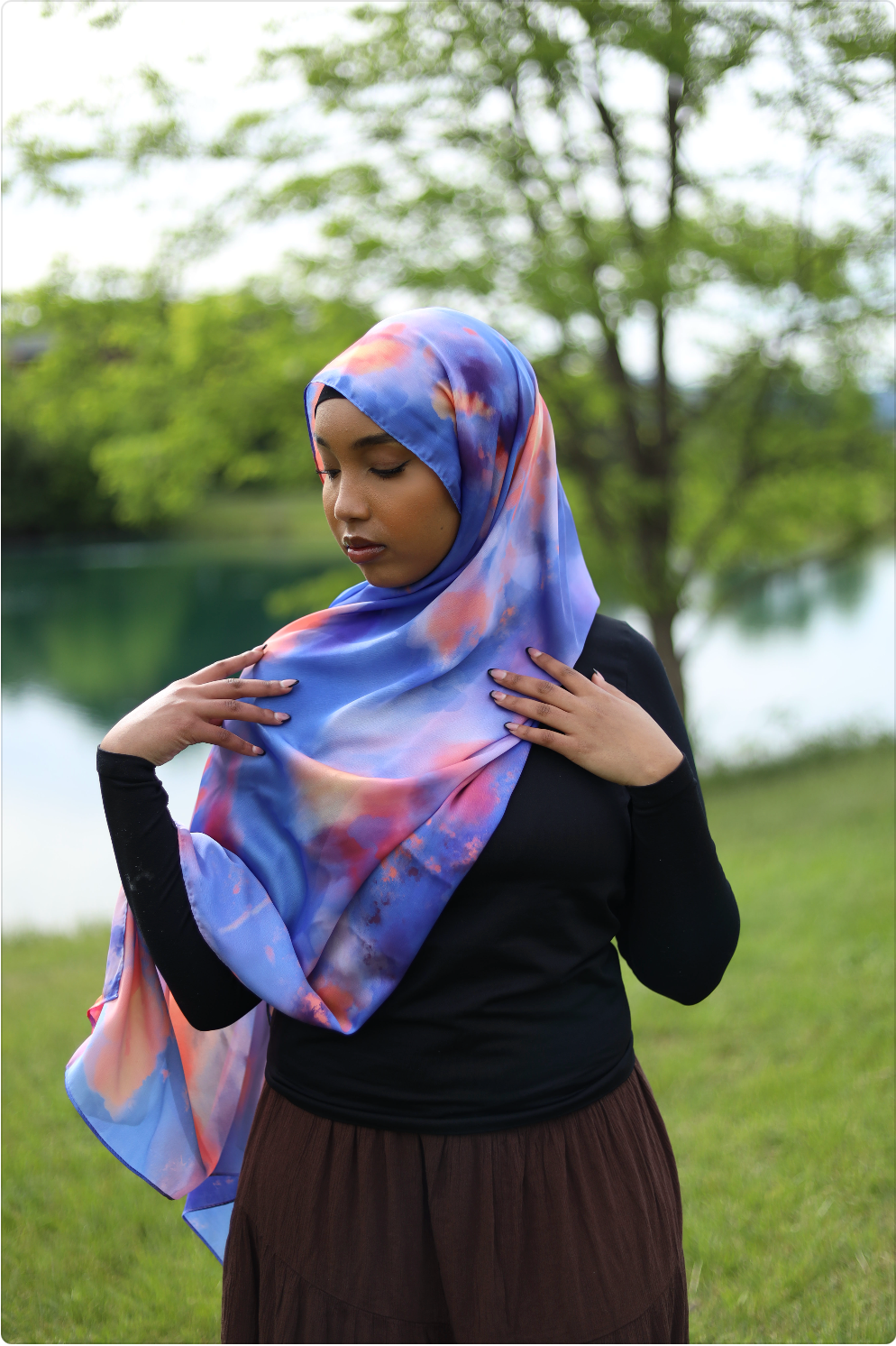 Paint Satin Hijab - Blue Flame