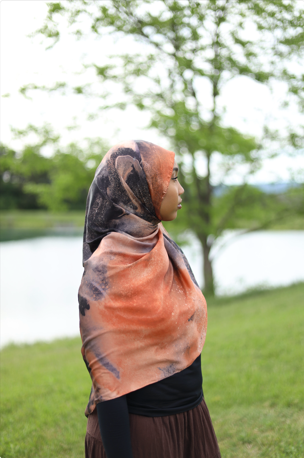 Paint Satin Hijab - Amber Stone