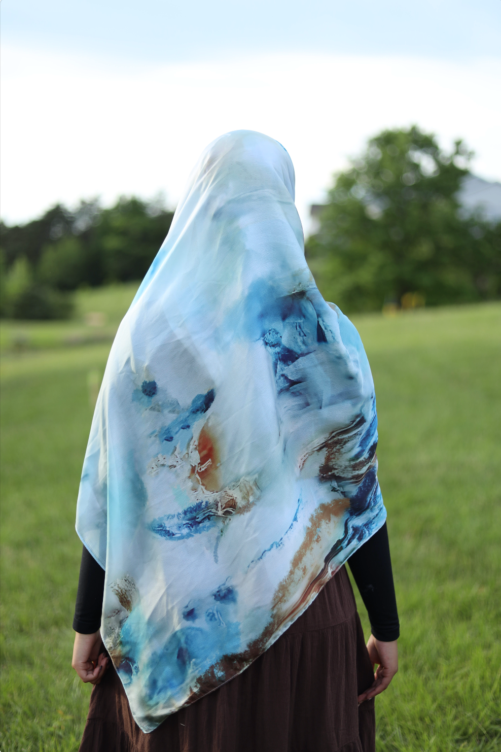 Paint Satin Hijab - Ocean Coral