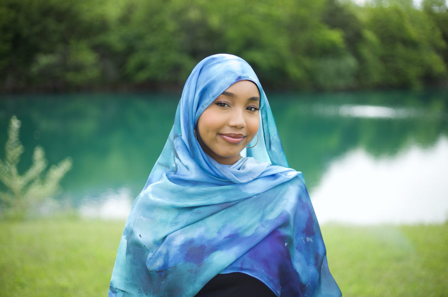 Paint Satin Hijab - Ocean Blend