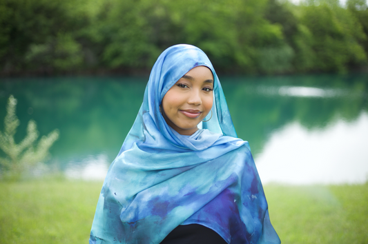 Paint Satin Hijab - Ocean Blend