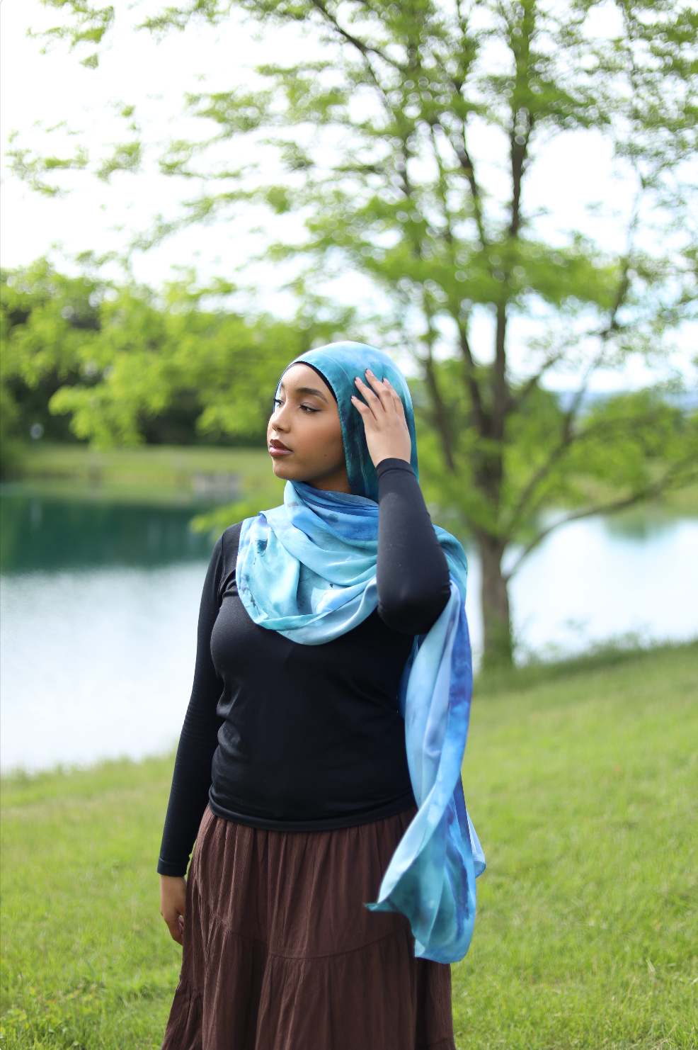 Paint Satin Hijab - Ocean Blend