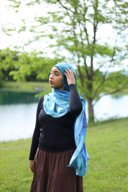 Paint Satin Hijab - Ocean Blend