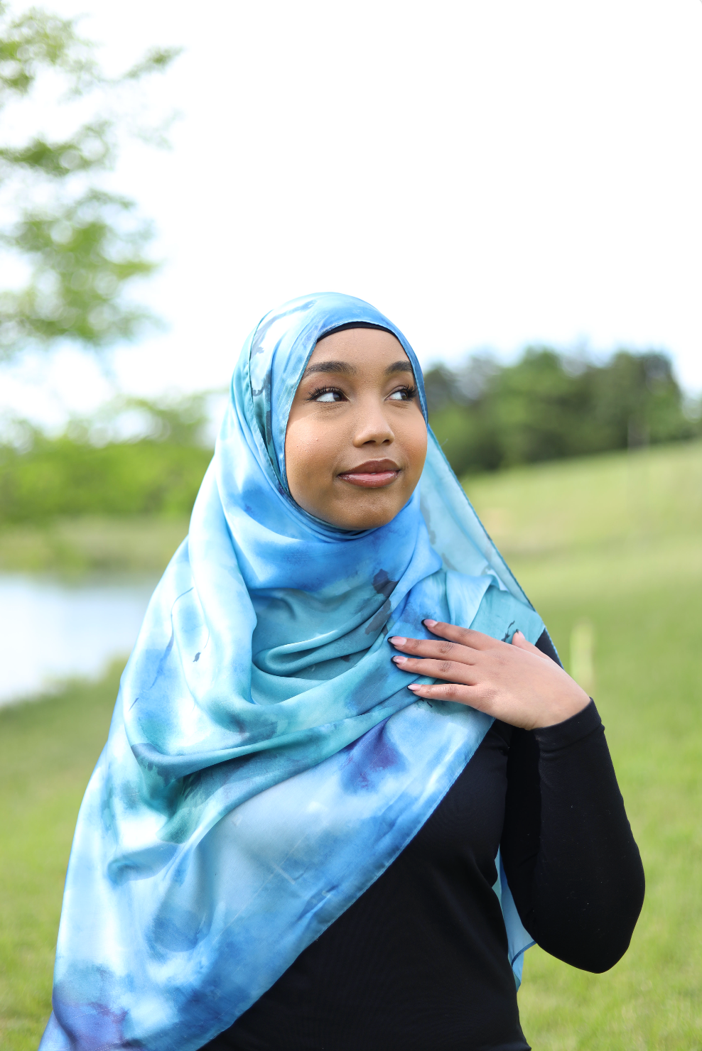 Paint Satin Hijab - Ocean Blend