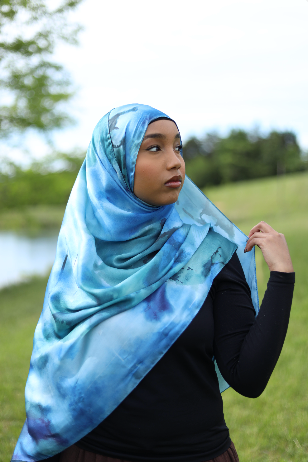 Paint Satin Hijab - Ocean Blend