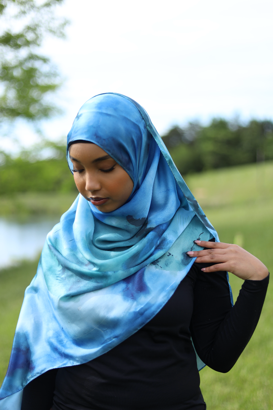Paint Satin Hijab - Ocean Blend