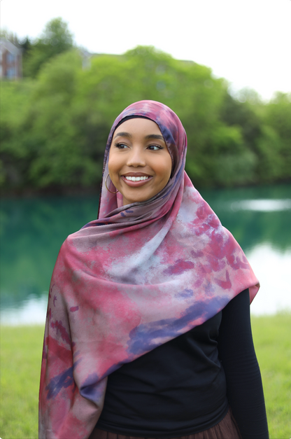 Paint Satin Hijab - Plum Navy Blend
