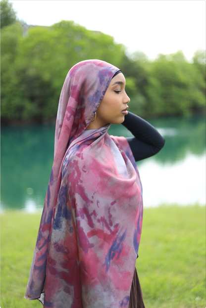 Paint Satin Hijab - Plum Navy Blend