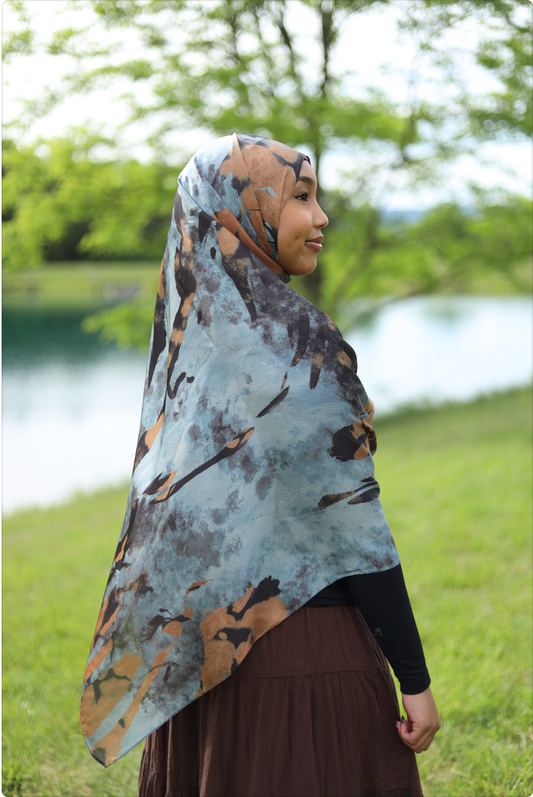 Paint Satin Hijab - Smokey Forest