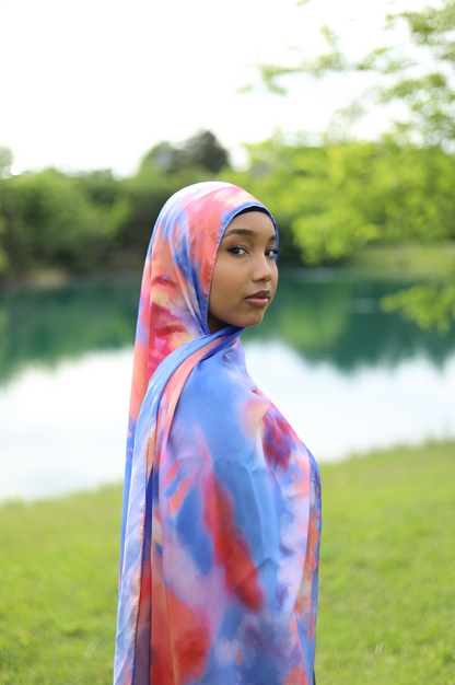 Paint Satin Hijab - Blue Flame