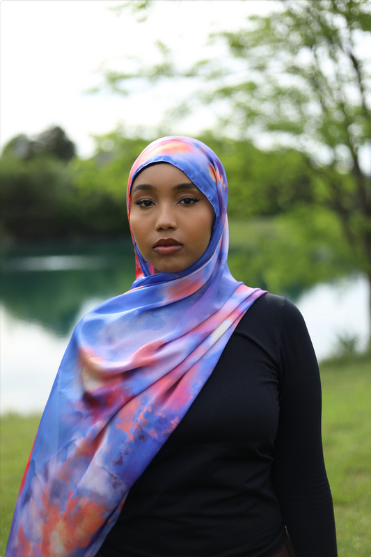 Paint Satin Hijab - Blue Flame
