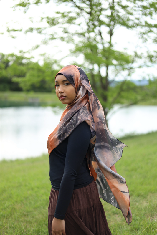 Paint Satin Hijab - Amber Stone