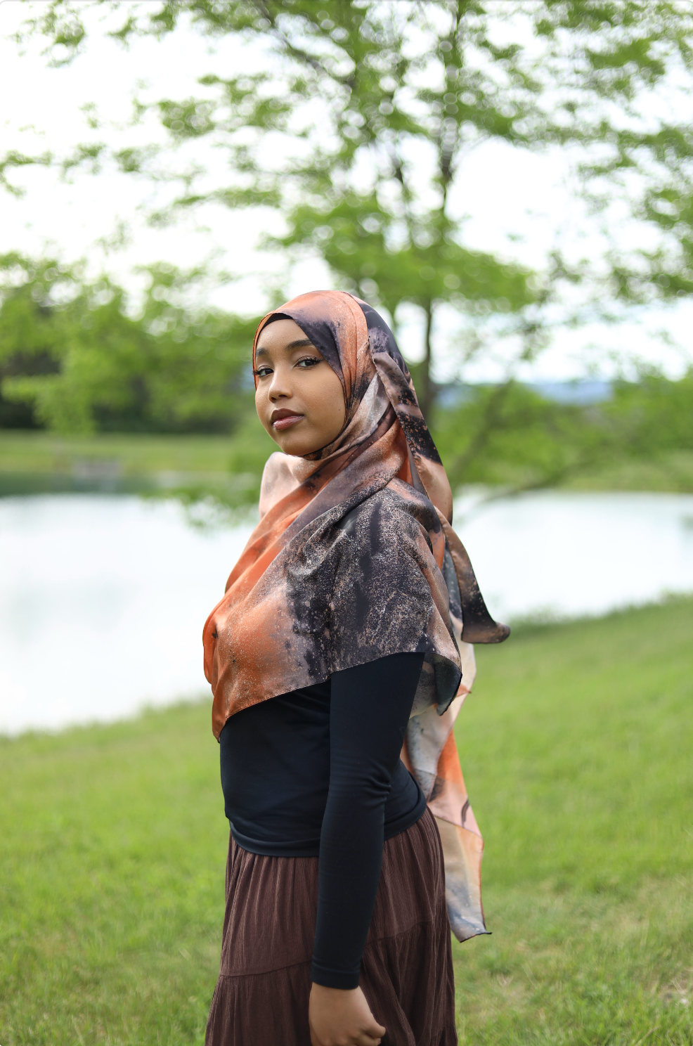 Paint Satin Hijab - Amber Stone