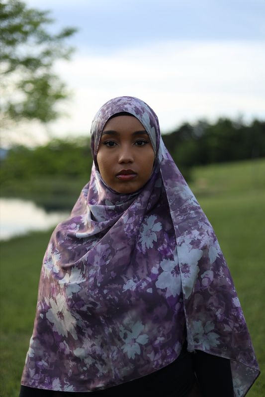 Paint Satin Hijab - Lavender Floral
