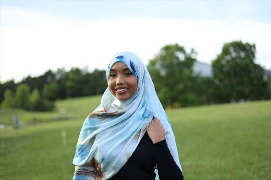 Paint Satin Hijab - Ocean Coral