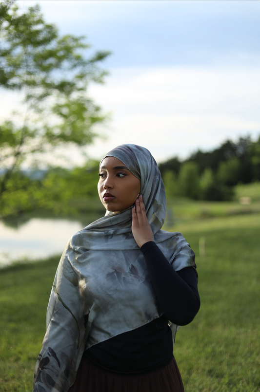 Paint Satin Hijab - Silver Slate